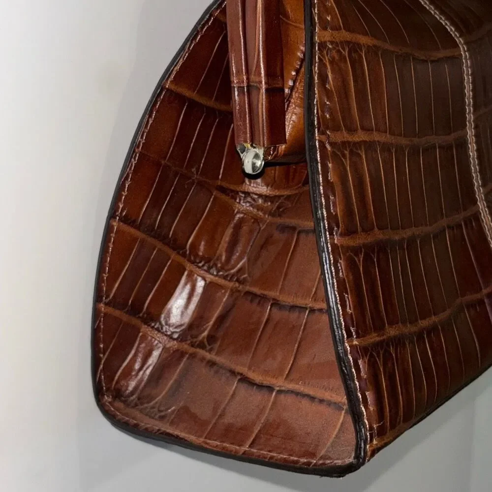 Classic Croc-Embossed Top-Handle Bag in Dark Brown